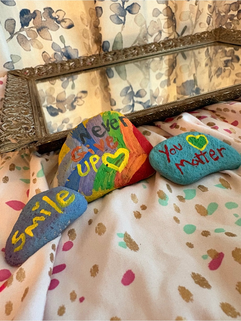 Hand-Painted Inspirational PRIDE Rocks - Rainbow & Turquoise